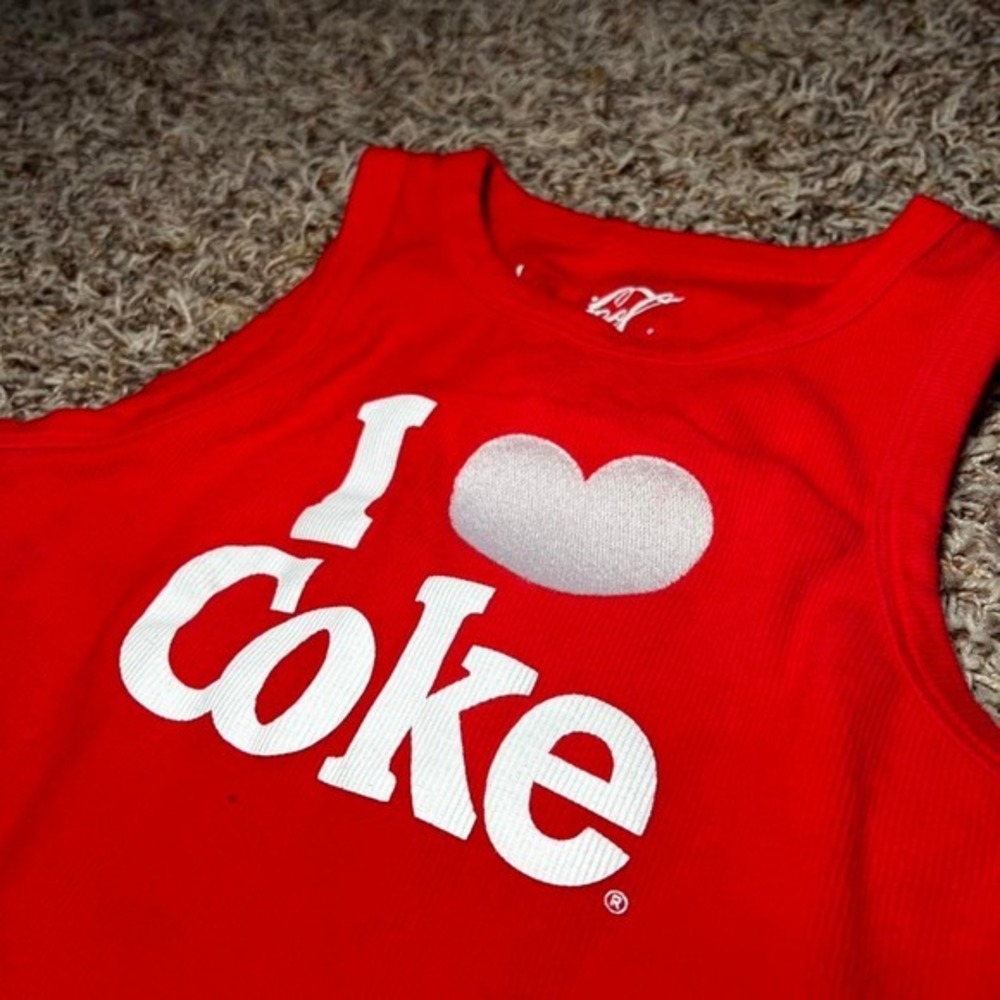 Coca-Cola I ❤️ Coke Ribbed Tank Top Red Graphic Y2K Inspired Size Large - Picture 2 of 6